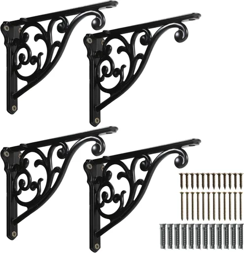 Vista 25 de Soportes de estante de 4 pulgadas, paquete de 4 soportes de pared de latón antiguo de alta resistencia, estantes decorativos de cocina victoriana