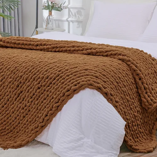 Vista 17 de Bigacogo - Cobija de punto grueso de 40 x 40 pulgadas, de felpilla, 100% tejida a mano, cobija pequeña de punto trenzado suave y grueso, con nudo
