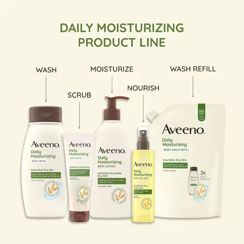 Vista 4 de Aveeno Exfoliante Corporal Hidratante Diario, Gel de Baño Exfoliante para una Piel más Suave y de Aspecto más Saludable, Fórmula Calmante de Avena