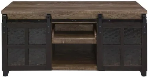 Vista 7 de Acme Nineel - Mesa auxiliar en cristal oscuro, roble rústico y acabado negro