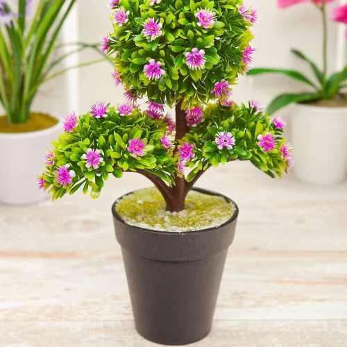 Vista 4 de Restaurantware Faux Fiore Violet Allium - Maceta blanca - Plantas de imitación - 14.6" - Caja de 1 unidad