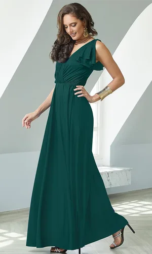 Vista 3 de KOH KOH Vestido largo con cuello en V para mujer, sin mangas, con volantes, para dama de honor, baile