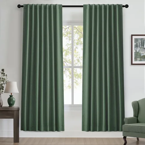 Vista 89 de UHITECH Cortinas cortas de lino de 24 pulgadas de largo para ventanas pequeñas de granja, cortinas opacas modernas para sala de estar, pestañas