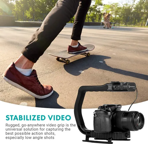 Vista 2 de Movo MicRig-W1 - Kit de cineasta de micrófono inalámbrico, estabilizador de mango de video con micrófono de solapa inalámbrico integrado compatible