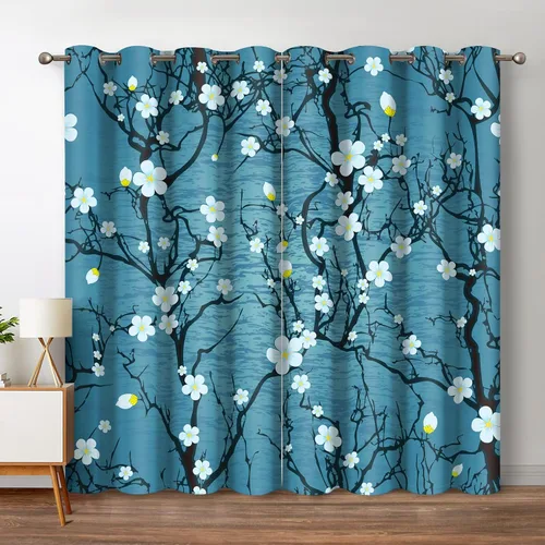 Vista 26 de Jekeno Cortinas opacas con palmeras oceánicas, playa, cielo, sol, decoración de paisaje marino para dormitorio, sala de estar, cortinas de ventana