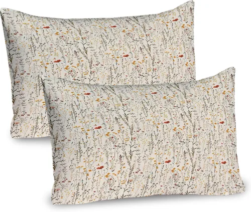 Vista 17 de Lunarable Juego de 2 fundas para almohada de otoño, tema vintage otoñal con estilo granja, ilustración de flores silvestres, artículo de cama