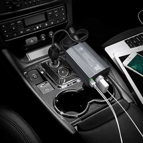 Vista 7 de Inversor de corriente Bestek 300 W CC 12 V a 110 V CA con adaptador de auto con puerto USB doble 4.2 A Gris