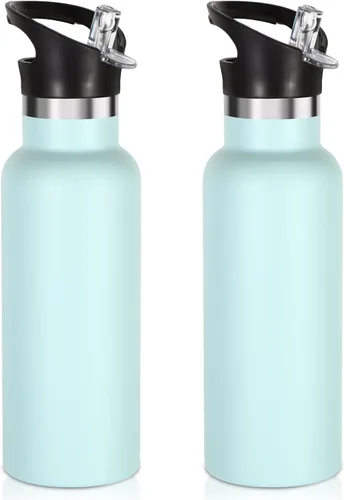Vista 12 de Volhoply Botella de agua aislada para niños de 17 onzas, botellas de agua de acero inoxidable con tapa con pajilla, botella de agua de metal al