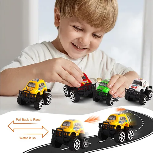 Vista 5 de Manmel Paquete de 12 Autos de Retroceso para Niños, Mini Vehículos de Carreras a Granel, Juguetes de Camión Monstruo, Recuerdos de Fiesta para Niños