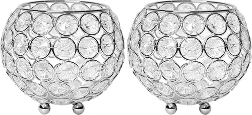 Vista 8 de Elegant Designs HG1006-CHR Elipse - Portavelas circular de cristal, florero, centro de mesa de boda, regalo, 4.25 pulgadas, cromado