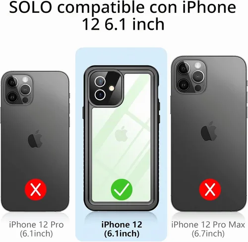 Vista 8 de Temdan - Funda impermeable diseñada para iPhone 12, protector de pantalla y cámara integrado IP68 bajo el agua, cuerpo completo, a prueba de caídas