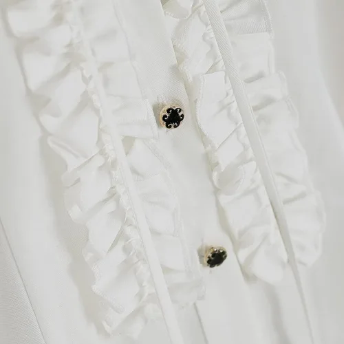 Vista 5 de lifpoivake Camisa victoriana renacentista con cuello alto y cordones de manga larga con volantes para mujer