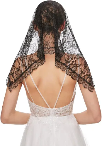 Vista 5 de Mantilla - Velo de encaje con velo de capilla latina para la iglesia velos de encaje floral bufanda católica