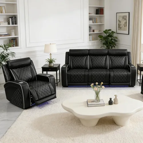 Vista 9 de Sofá reclinable de cuero con carga USB