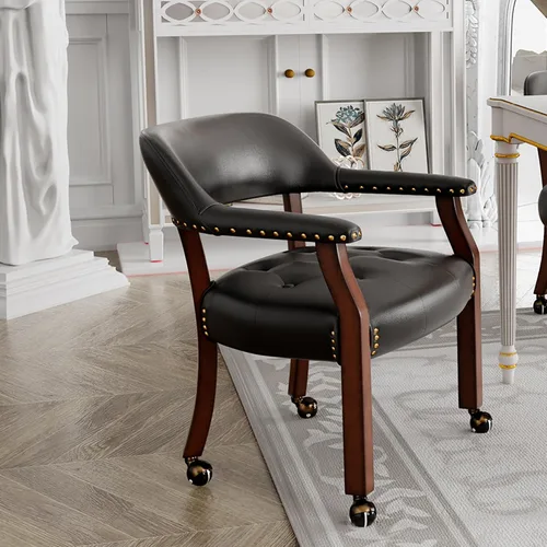 Vista 20 de Silla de comedor con ruedas y brazos, sillas de póker de PU, gris antiguo