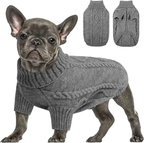 Vista 25 de Queenmore - Suéter de punto trenzado con cuello alto para perros pequeños, para climas fríos, para chihuahua, bulldog, teckel, carlino y yorkie, XS