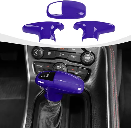 Vista 11 de RAZPOY Cubierta de la perilla de la palanca de cambios, protector de manija, accesorios interiores compatibles con Dodge Challenger Charger Negro