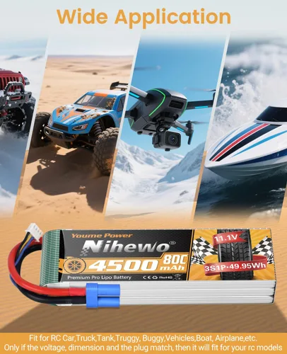 Vista 5 de 3S Lipo Batería EC5 11.1V 4500mAh 80C para RC Avión Coche Barco 2 Unids
