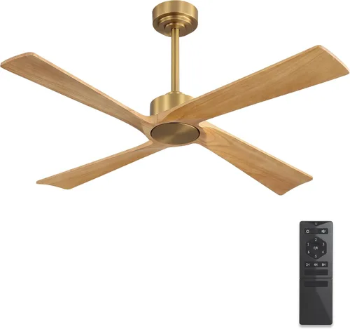 Vista 11 de WINGBO Ventilador de techo CC de 48 pulgadas sin luces, 4 aspas de madera maciza tallada, motor CC reversible de 6 velocidades, ventilador de techo