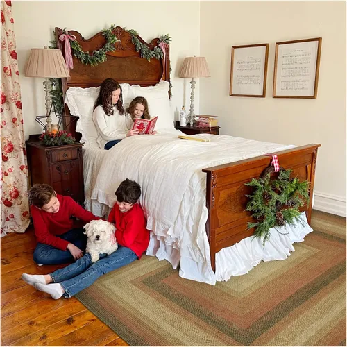 Vista 138 de Homespice Apple Pie - Alfombra ovalada roja de 2 x 3 pies, alfombra de cocina trenzada para decoración primitiva y rústica, reversible, yute sin