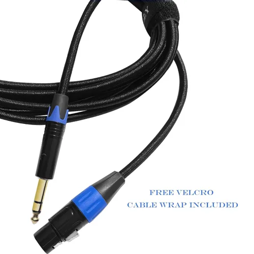 Vista 6 de Cable de micrófono equilibrado TRS hembra XLR a 1/4 de pulgada (0.250 in), trenzado de nailon de 3 pines XLR hembra a cuarto de pulgada TRS macho