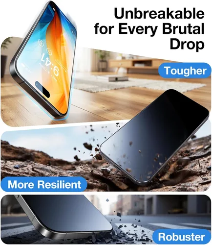 Vista 8 de UltraGlass UNBREAK TOP 9H+ Armor - Protector de pantalla para iPhone 15 [grado militar n.º 1 inastillable], protector de pantalla para iPhone 15