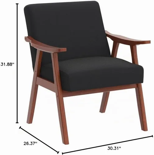 Vista 2 de Container Furniture Direct Silla decorativa con tapicería de microfibra y marco de madera maciza, muebles de sala de estar clásicos de mediados