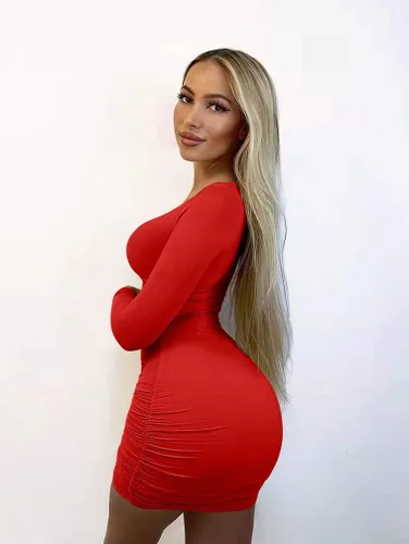 Vista 7 de XXTAXN - Vestido corto sexy para mujer con cuello en V profundo y manga larga