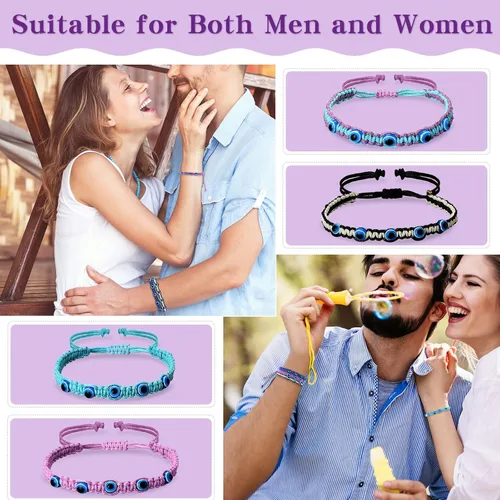 Vista 3 de Hicarer 8 pulseras de cuentas de mal de ojo ajustable azul contra el mal de ojo, pulseras de protección de la cábala, pulsera de amistad, tejida a