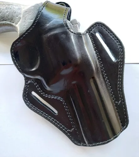Vista 6 de Funda de cuero hecha a mano para Smith y Wesson Modelo 686 357 Magnum 4 pulgadas barril negro bronceado mano derecha