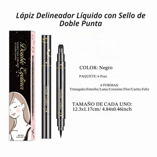 Vista 2 de LOKFAR Juego de 6 delineadores de ojos líquidos de doble cara, delineadores de ojos para mujer, impermeables, delineadores de ojos negros