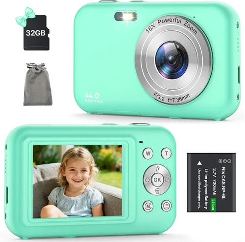 Vista 10 de Cámara digital, cámara para niños con tarjeta de 32 GB, FHD 1080P 44MP cámara de vlogging, cámara digital de zoom de 16X y disparo, cámaras Negro