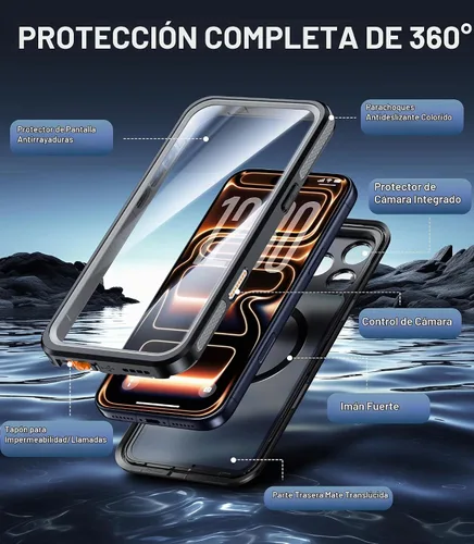 Vista 3 de Oterkin Funda magnética para iPhone 16 impermeable, translúcida mate [compatible con Magsafe] [lente y protector de pantalla integrados] cubierta
