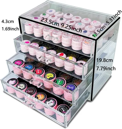 Vista 2 de Caja de almacenamiento de 4 niveles para decoración de arte de uñas, organizador acrílico para maquillaje y joyería con cajones, almacenamiento