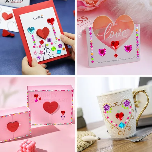 Vista 4 de 880 piezas de pegatinas de gemas con diamantes de imitación para manualidades - Pegatinas autoadhesivas de joyas, pegatinas de gemas acrílicas