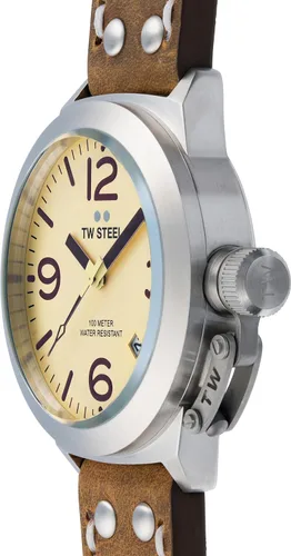 Vista 4 de TW Steel Canteen Mens 45mm Quartz Watch with 3-Hands Movement and Leather Strap
