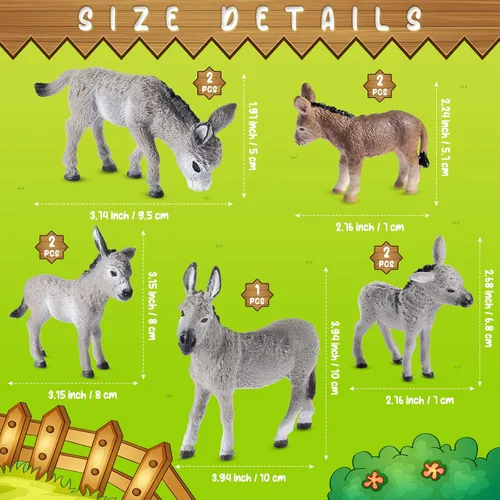 Vista 2 de Deekin 9 piezas de figura de burro en miniatura de juguete de burro pequeño de plástico figura de animales recuerdos de fiesta juguetes de granja