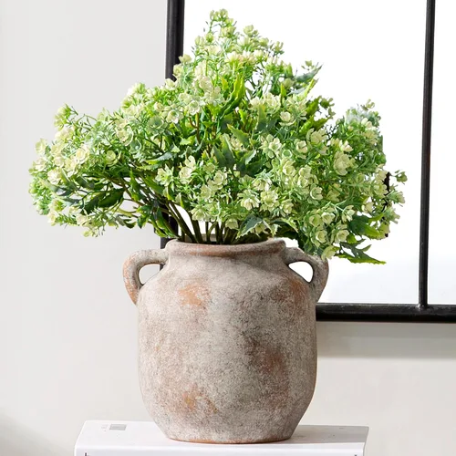 Vista 18 de Florero Grande para Decoración del Hogar - Jarrones de Mesa Rústicos de Granja de Cerámica de 12 Pulgadas de Alto con Asa, Decoración de Sala
