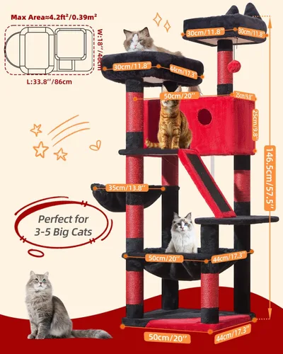 Vista 54 de Taoqimiao Árbol para gatos de 57.5 pulgadas, torre para gatos de interior para adultos, condominio extragrande para gatos, 8 postes rascadores