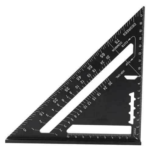 Vista 6 de Transportador de ángulo triangular de aleación de aluminio, herramienta de diseño de 7 pulgadas, herramienta de regla métrica de medición de diseño