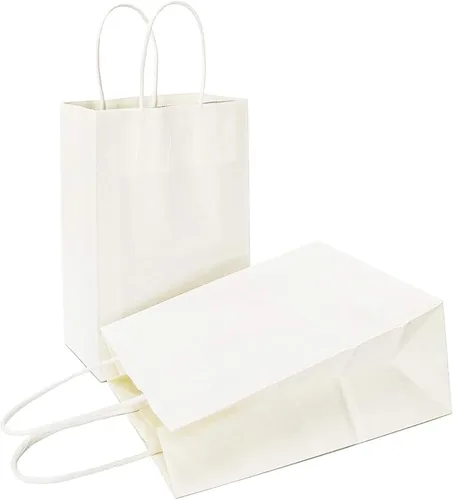 Vista 43 de AZOWA Bolsas de regalo mini de papel kraft con asas (Azul claro, 4x2.4x6, 25 piezas) Blue Color, Kraft Paper, Mini Size, 25 Pieces, Party Bags