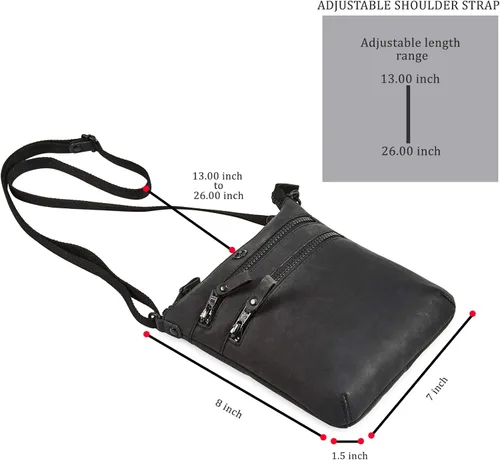 Vista 3 de Cochoa Bolso cruzado pequeño de cuero real con triple cremallera para mujer, bolso cruzado vintage de primera calidad (juego de 2), Combo de bolso