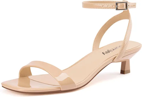Vista 13 de Sandalias de tacón de gatito para mujer, con correa al tobillo, sandalias de tacón cuadrado con punta abierta, zapatos de fiesta de boda