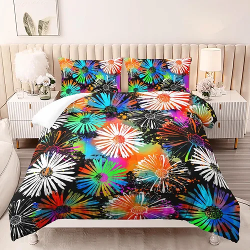 Vista 16 de AILONEN Juego de ropa de cama de 3 piezas, 1 edredón + 2 fundas de almohada, diseño floral adornado y medallones tonales para dormitorio gótico