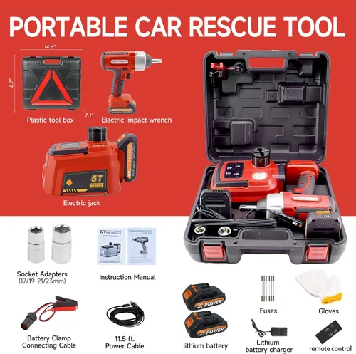 Vista 7 de E-HEELP Cordless Electric Floor Jack Kit 5 Ton with Remote, Wrench and LED Hydraulic Lifting for SUV and RV Tire Changes, Roadside Emergencies and