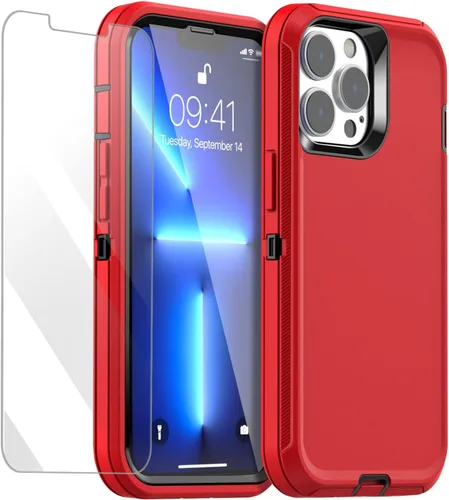 Vista 9 de AICase Funda para iPhone 13 Pro (6.1 pulgadas) con protector de pantalla de vidrio, protección contra caídas de alta resistencia, cuerpo completo, a