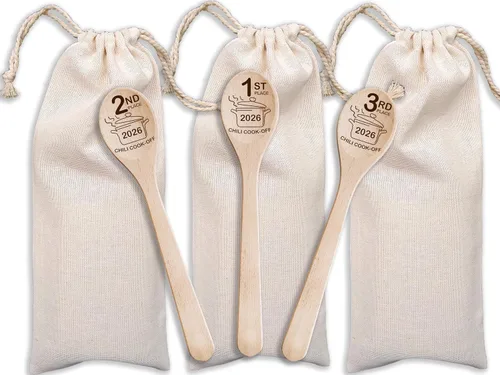 Vista 9 de Chili Cook Off Wooden Spoons Set Of 3 Chili Cook-Off Awards Champion Winner Event Prize Home Gifts Personalized Cook Off Trophy (3 Spoons)
