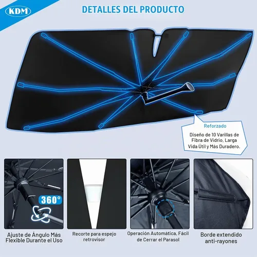 Vista 5 de KDM Parasol Estilo Paraguas para Parabrisas Apto para Dodge RAM ProMaster 2014-2024 Furgoneta de Carga de Tamaño Completo Chasis Cabina Furgoneta
