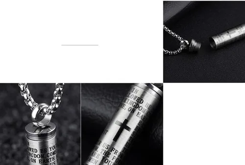 Vista 5 de Cross Necklace for Ashes Stainless Steel Cremation Jewelry Urn Engraved Bible Pendant Necklaces Memorial Gifts