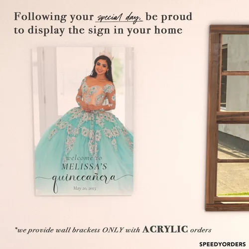 Vista 3 de Letrero de bienvenida personalizado de quinceañera con foto, letrero de bienvenida personalizado de Mis Quince Anos, elegante decoración